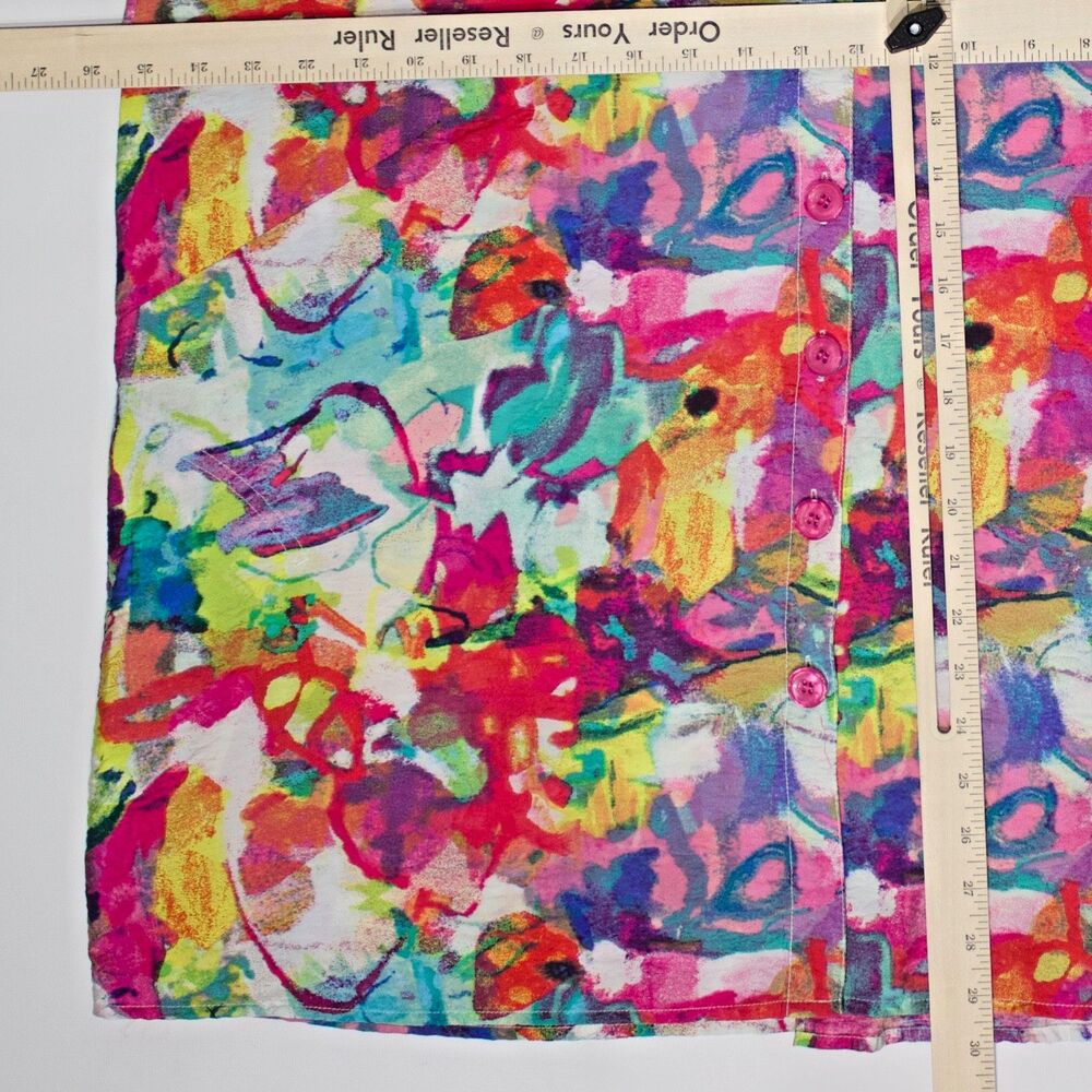 Ali Miles Plus Size 1X Multicolor Abstract Button Blouse Shirt Top Artsy Pockets - Picture 12 of 12
